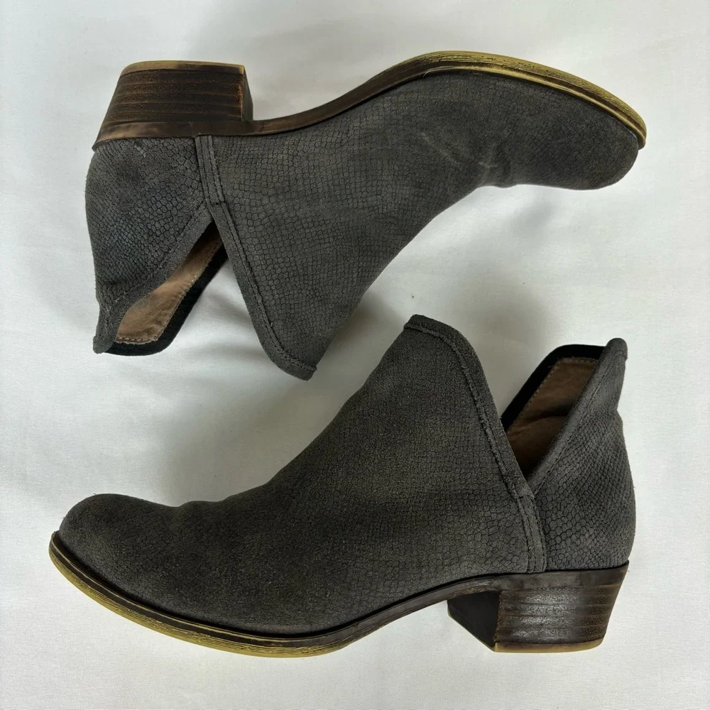 Lucky Bashina Ankle Boots Leather Heeled Slip On Classic Booties Gray Size 7.5